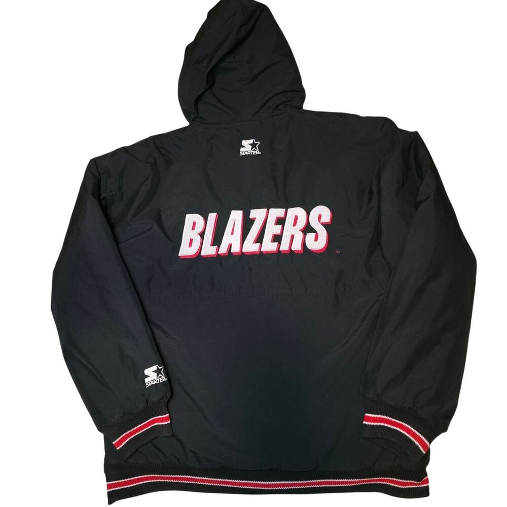 Vintage 90s Starter Portland Trail Blazers NBA Zip Up Hooded Jacket Black Red